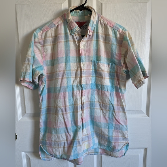 Address unknown Men's Button up shirt small pastel plaid short sleeve top white - Picture 12 of 12